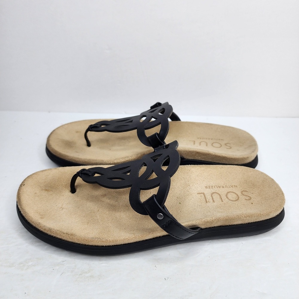 Soul Naturalizer Janice Thong Sandal Womens 7.5M Black Laser Cut Flip Flop‎